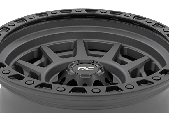 17x9 Rough Country 85 Series Gunmetal Gray/Black Wheel 6x5.5 ET-12 CB4.173