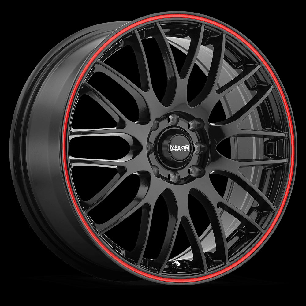 17x7 Maxxim Maze Gloss Black/Red Stripe 5x100 5x114.3 5x4.5 ET40 Wheel Rim - 0