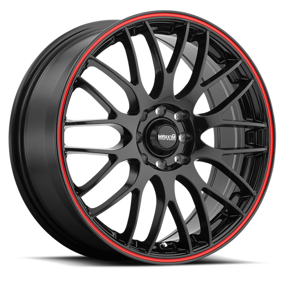 17x7 Maxxim Maze Gloss Black/Red Stripe 5x100 5x114.3 5x4.5 ET40 Wheel Rim