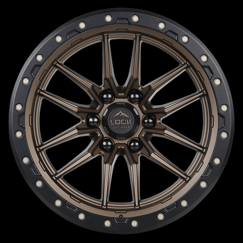 18x9 Lock Off-Road Krawler Matte Bronze Black Ring 5x127 5x5 ET-12 Wheel