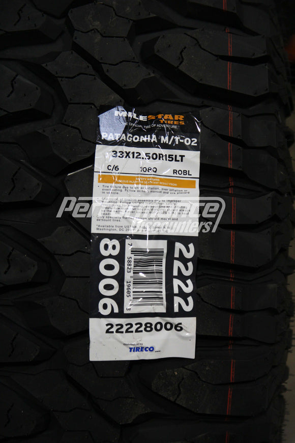 33X12.5R15 Milestar Patagonia MT 2 108Q BW D 33 15 12.5 33125015
