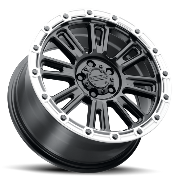 18x9 Raceline 956BS Black and Silver Lip 8x170 ET-12 Wheel Rim