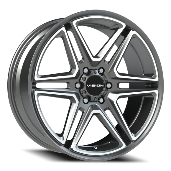 22x9.5 Vision 476 Wedge Gun Metal Machined Face Wheel 6x135 ET30 CB87.1