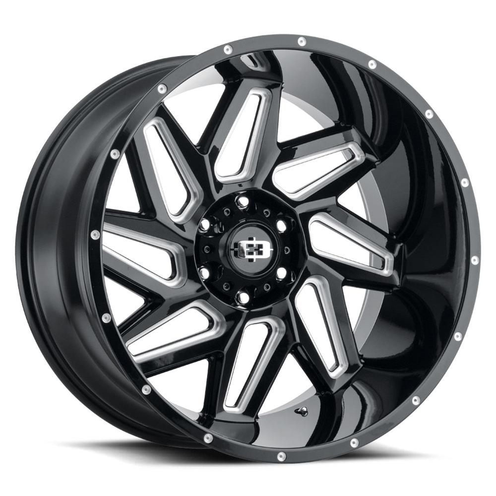 22x10 Vision 361 Spyder Gloss Black Milled Spoke 8x180 ET-19 Wheel Rim - 0