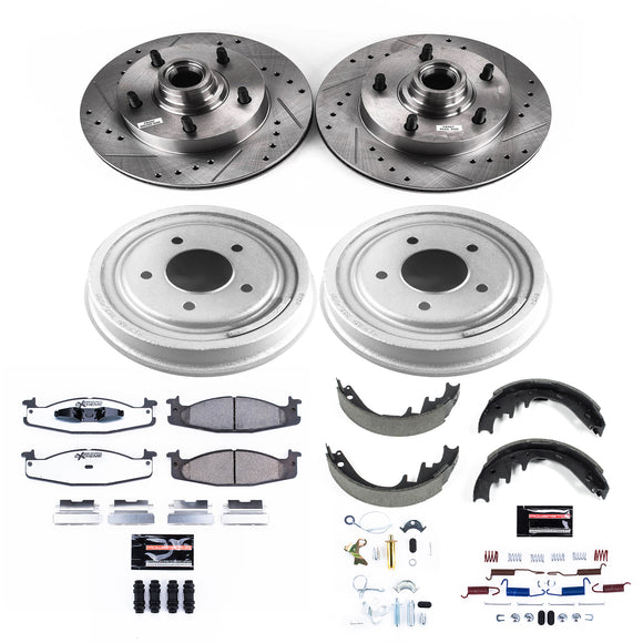 PowerStop Z36 Ceramic Brake Pads with Drilled Slotted Rotors and Drum Shoe Kit