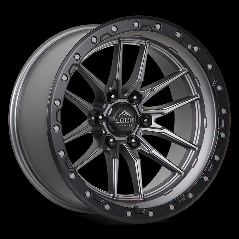 22x10 Lock Off-Road Krawler Gray Black Ring 6x139.7 6x5.5 ET-18 Wheel