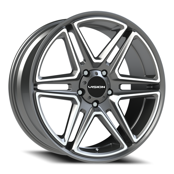 22x9.5 Vision 476 Wedge Gun Metal Machined Face Wheel 5x139.7 ET8 CB77.8