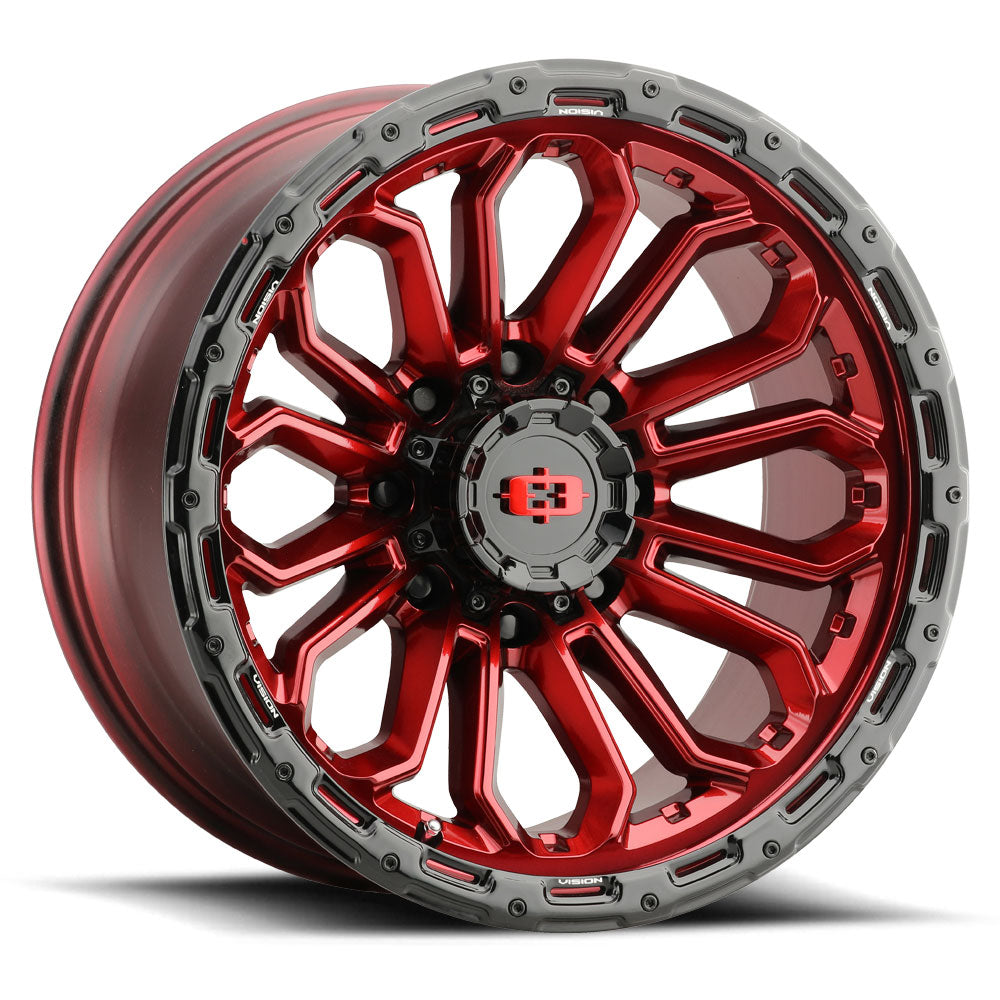 20x9 Vision 405 Korupt Red Black Lip 8x165.1 8x6.5 ET12 Wheel Rim