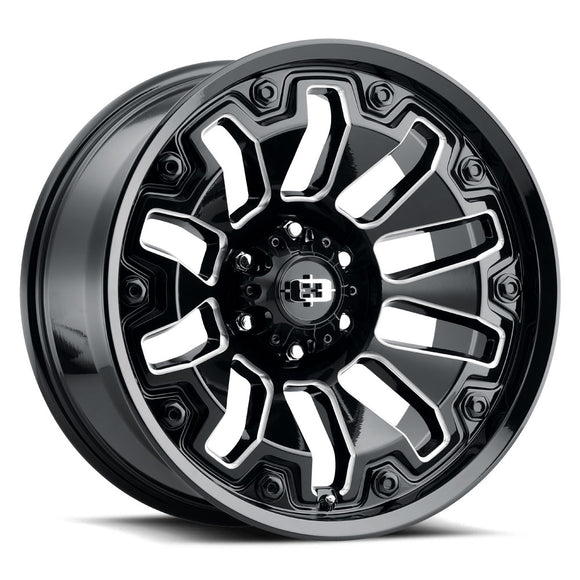 18x9 Vision 362 Armor Gloss Black Milled Spoke with Black Bolt Inserts 5x139.7 E