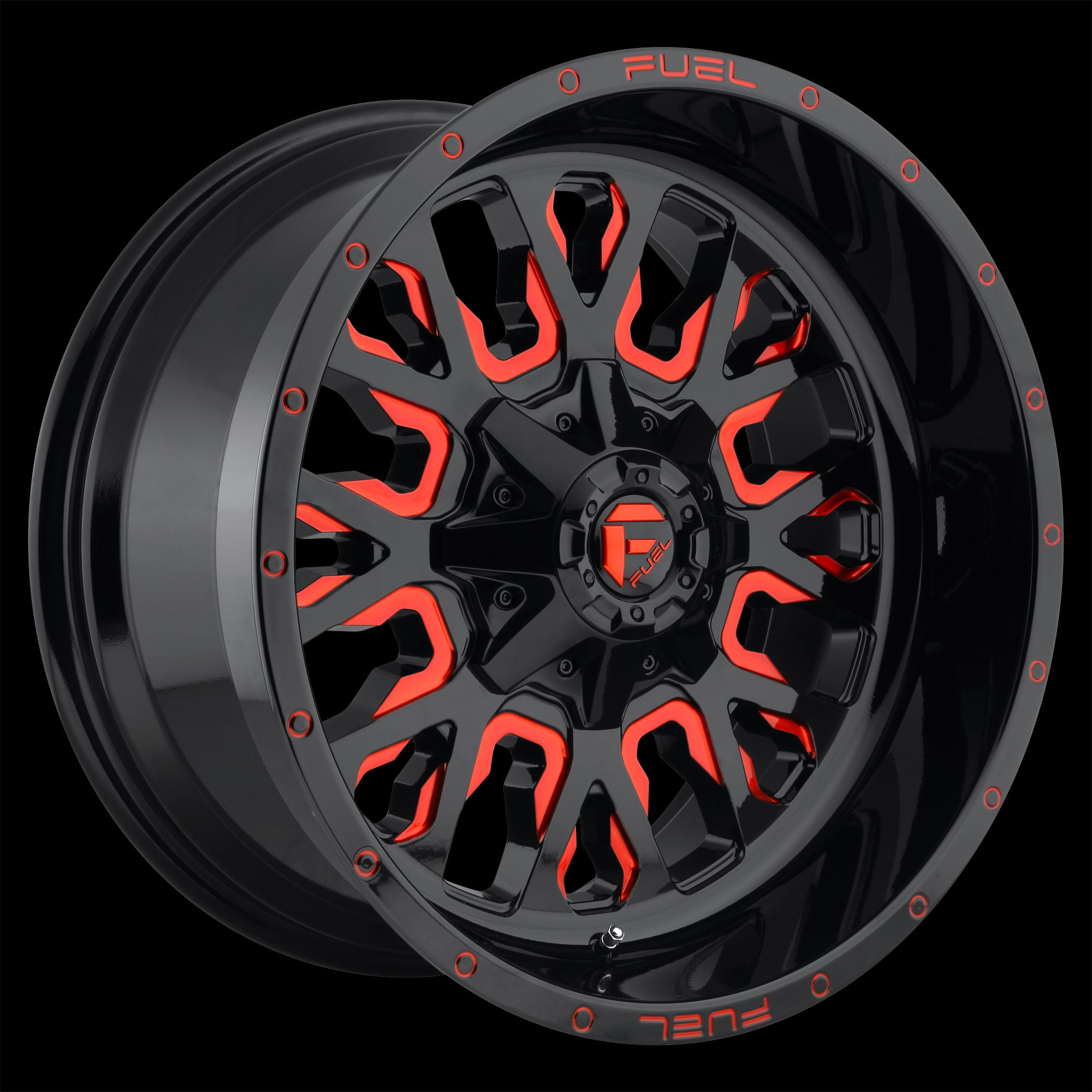 18X9 Fuel D612 Stroke Gloss Black Red Tinted Clear 8X180 ET20 wheel/rim - 0