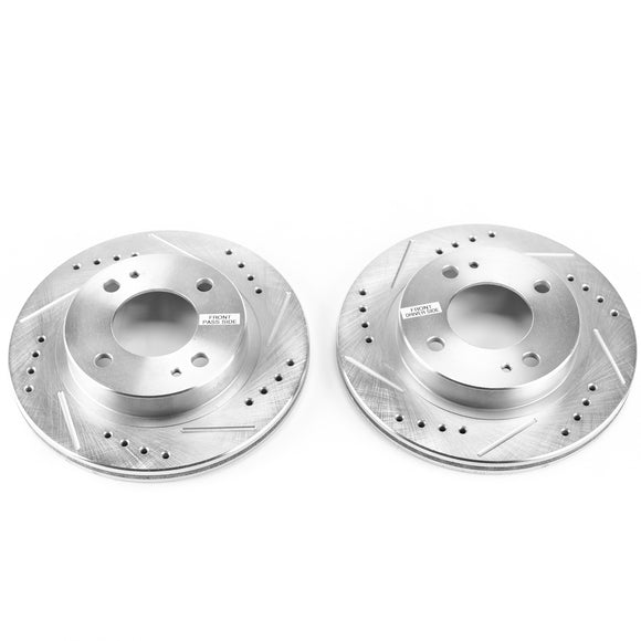 PowerStop Evolution Drilled Slotted Rotors Pair Front For Mitsubishi Mirage