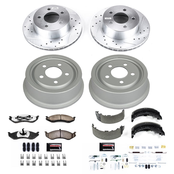 PowerStop Z36 Ceramic Brake Pads with Drilled Slotted Rotors and Drum Shoe Kit