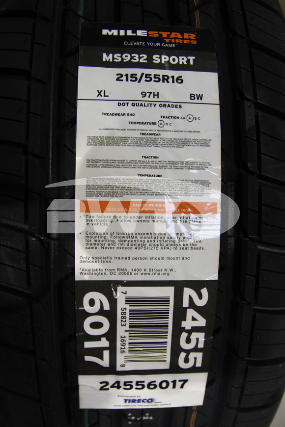 215/55R16 Milestar MS932 Sport 97H BSW B 215 55 16 2155516