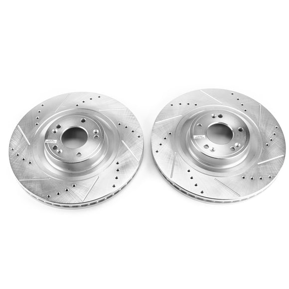PowerStop Evolution Drilled Slotted Rotors Pair Front For Hyundai Equus