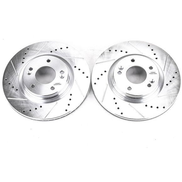 PowerStop Evolution Drilled Slotted Rotors Pair Front For Hyundai Sonata