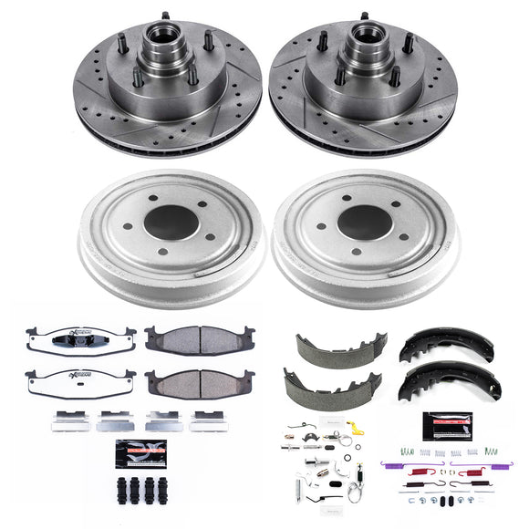 PowerStop Z36 Ceramic Brake Pads with Drilled Slotted Rotors and Drum Shoe Kit