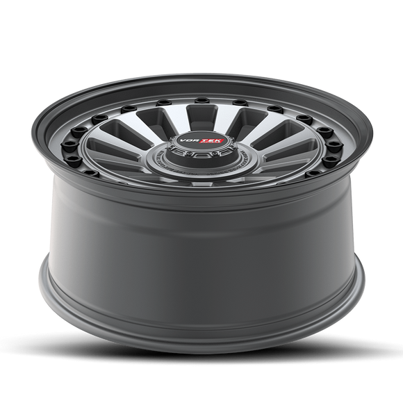 20x9.5 Vortek VRD-702 Radar Matte Gunmetal With Black Bolts And Lip 6x135 ET12 CB106.1 Wheel Rim