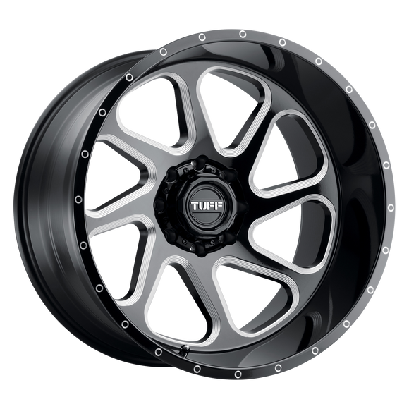 24X14 Tuff T2B Gloss Black W/ Milled Spokes 5X127 ET-72 wheel/rim