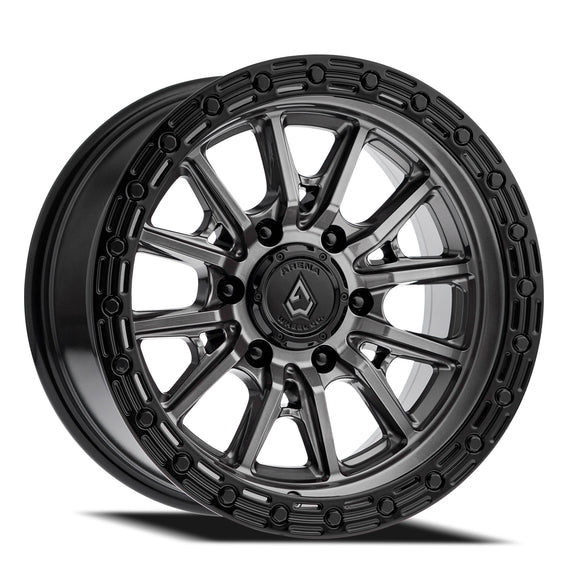 20x9 Arena Wheel Trek Glossy Gun Metal Center Glossy Black Lip 6x135 ET20 CB87.1