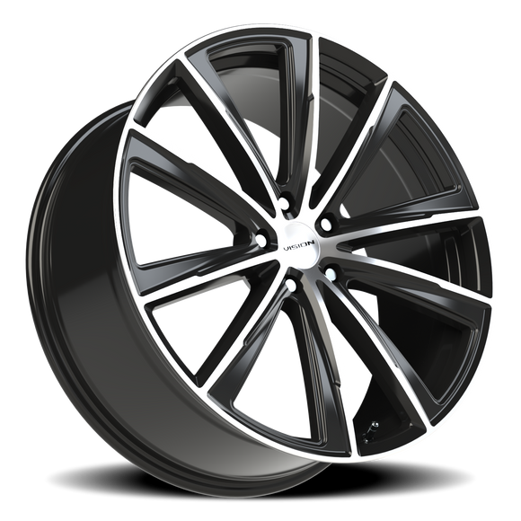 22x9 Vision 471 Splinter Gloss Black - Machined Wheel 5x115 ET38 CB73.1