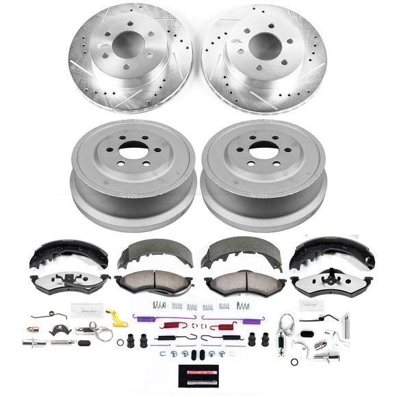 PowerStop Z36 Ceramic Brake Pads with Drilled Slotted Rotors and Drum Shoe Kit