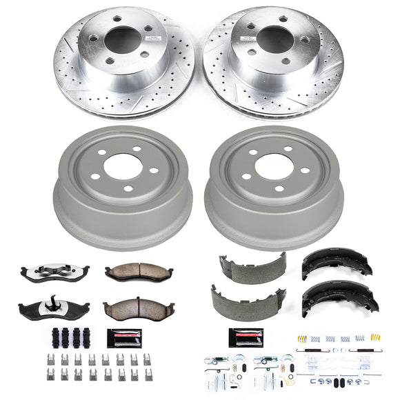 PowerStop Z36 Ceramic Brake Pads with Drilled Slotted Rotors and Drum Shoe Kit