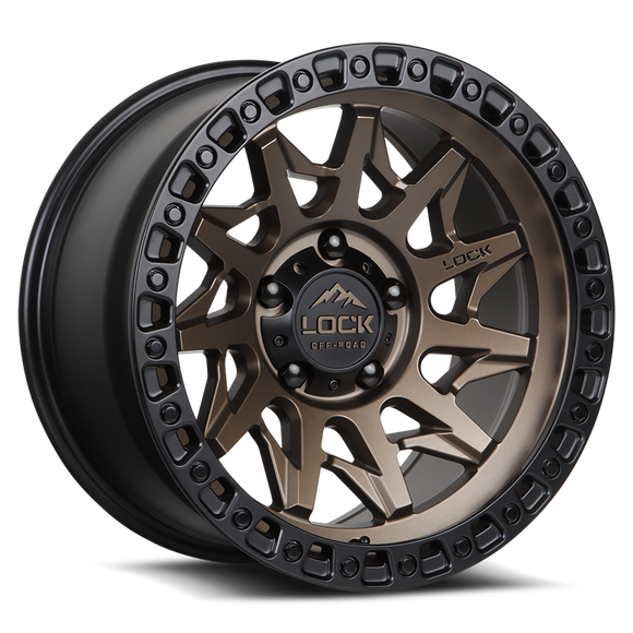 17x9 Lock Off-Road Lunatic Matte Bronze Black Ring 6x139.7 6x5.5 ET1 Wheel