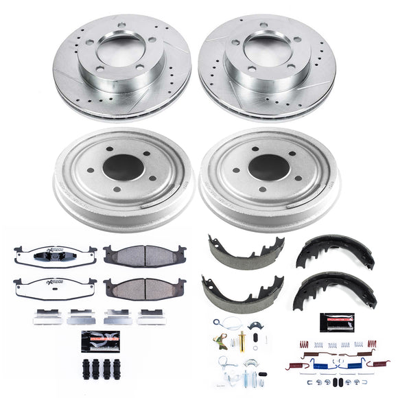 PowerStop Z36 Ceramic Brake Pads with Drilled Slotted Rotors and Drum Shoe Kit