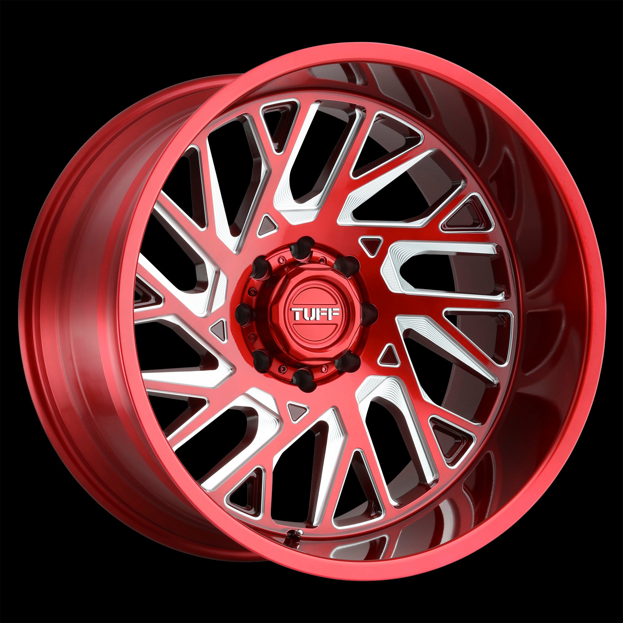 24X14 Tuff T4B Candy Red W/ Milled Spoke 5X127 ET-72 wheel/rim