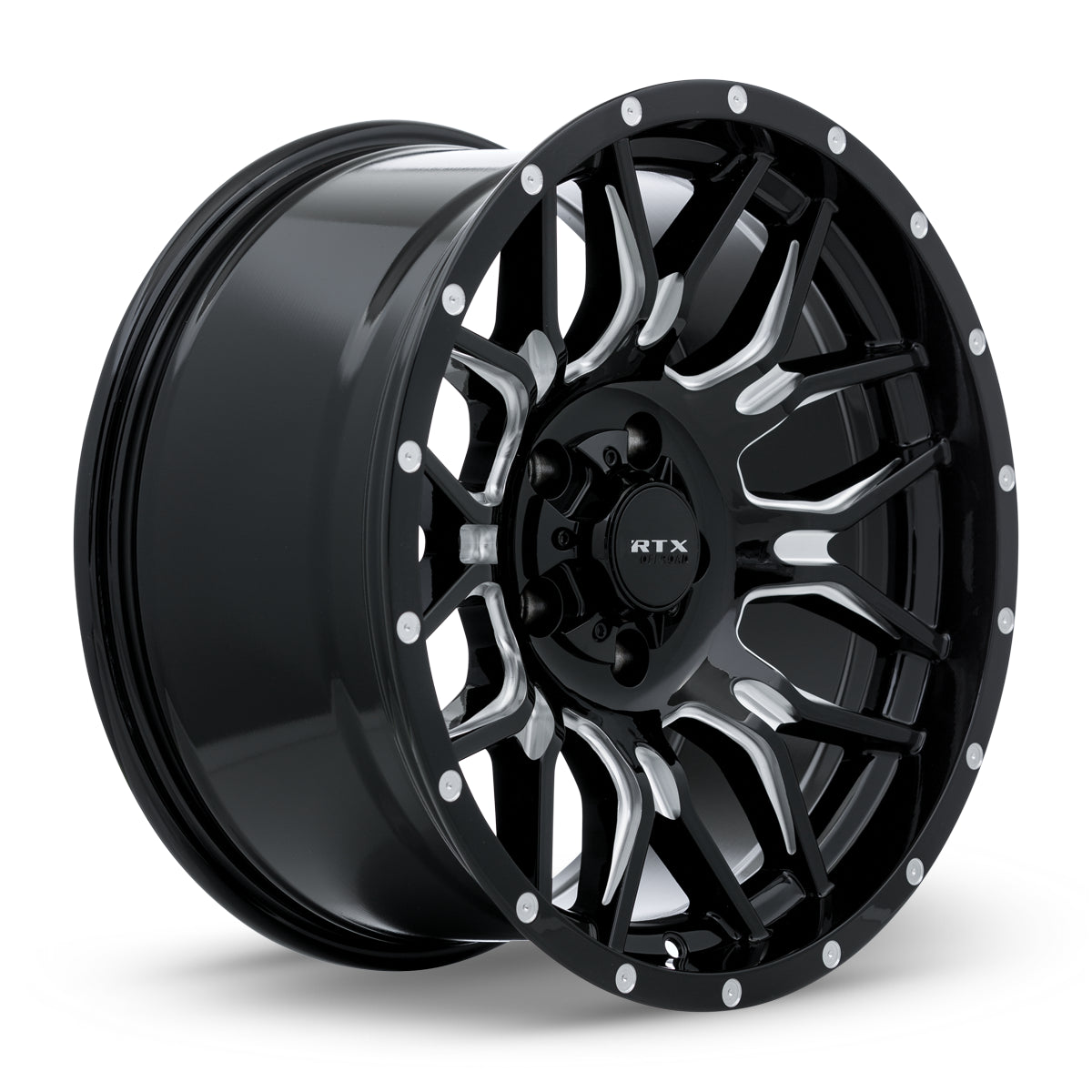 18x9 RTX Claw Gloss Black Milled with Rivets 5x127 ET-12 wheel/rim