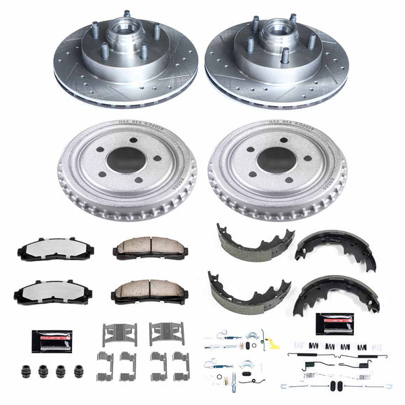 PowerStop Z36 Ceramic Brake Pads with Drilled Slotted Rotors and Drum Shoe Kit
