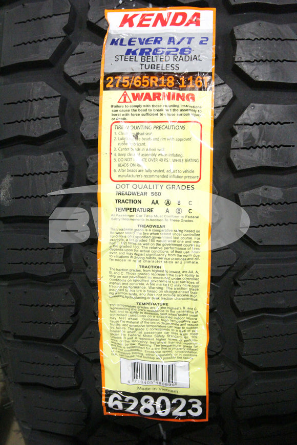275/65R18 Kenda Klever AT2 KR628 116T RBL SL 275 65 18 2756518