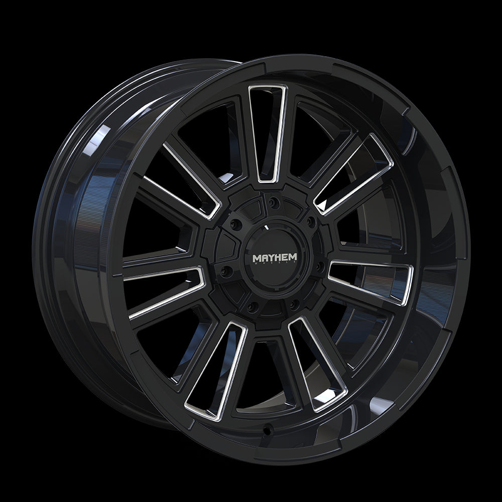 20x10 Mayhem 8115 Apollo Black Milled 5x127 5x139.7 5x5 5x5.5 ET-19 Wheel