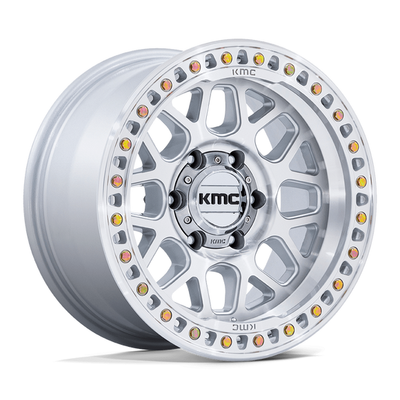 18x9 KMC KM549 GRS Gloss Silver With Machined Face 8x165.1 ET18 CB125.1 Wheel