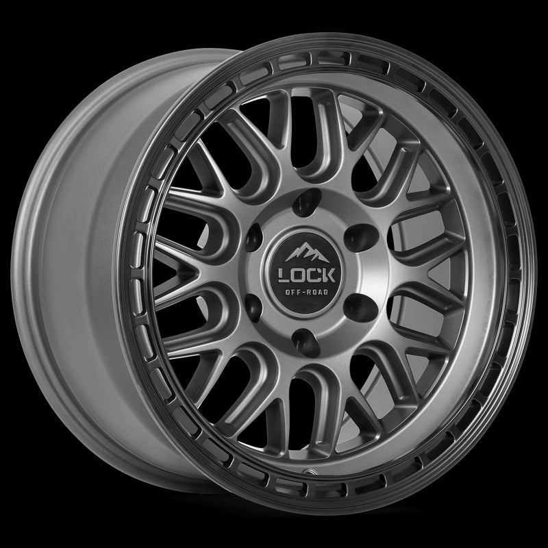 17x9 Lock Off-Road Onyx Matte Grey W Matte Black Ring 6x139.7 ET1 Wheel Rim