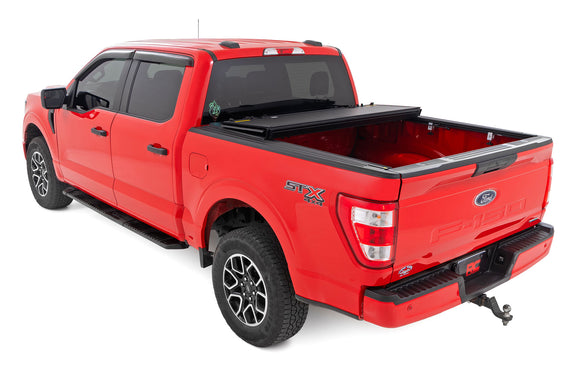 Rough Country Hard Tri-Fold Bed Cover 5'7" Bed For Ford F-150 15-20