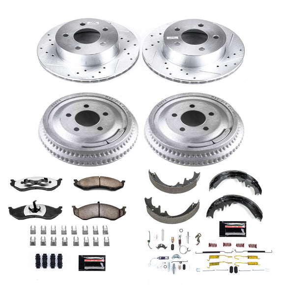 PowerStop Z36 Ceramic Brake Pads with Drilled Slotted Rotors and Drum Shoe Kit