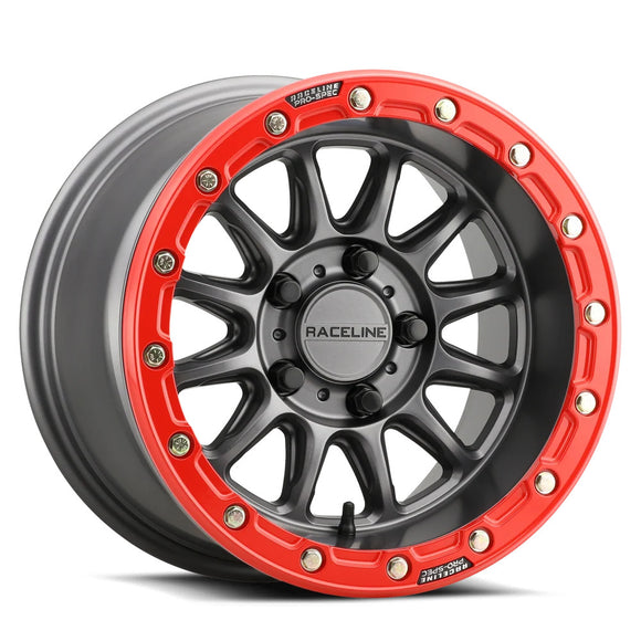 15x7 Raceline A14GR Alpha Satin Gunmetal WithRed Ring 5x114.3 ET25 Wheel