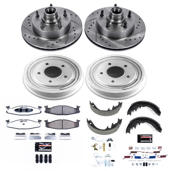 PowerStop Z36 Ceramic Brake Pads with Drilled Slotted Rotors and Drum Shoe Kit