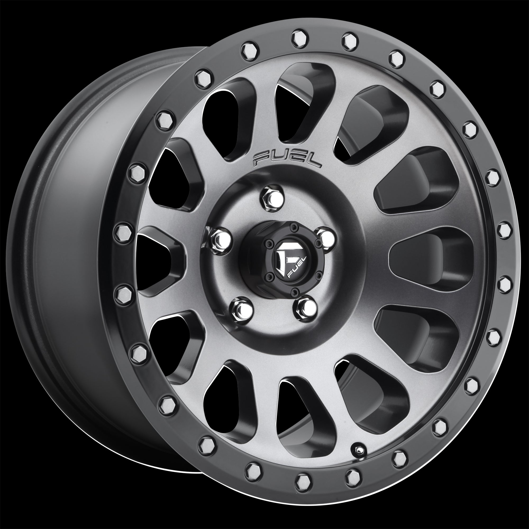 18X9 Fuel D601 Vector Matte Gun Metal Black Bead Ring 8X165.1 ET1 wheel/rim