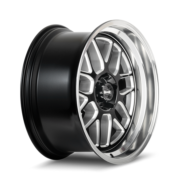 18x8 Ridler 611 Gloss Black Milled Diamond Cut Lip 5x114.3 ET0 CB83.82 Wheel