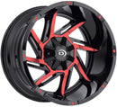 20x12 Vision 422 Prowler Gloss Black Machined with Red Tint 5x139.7 ET-51 CB108-1