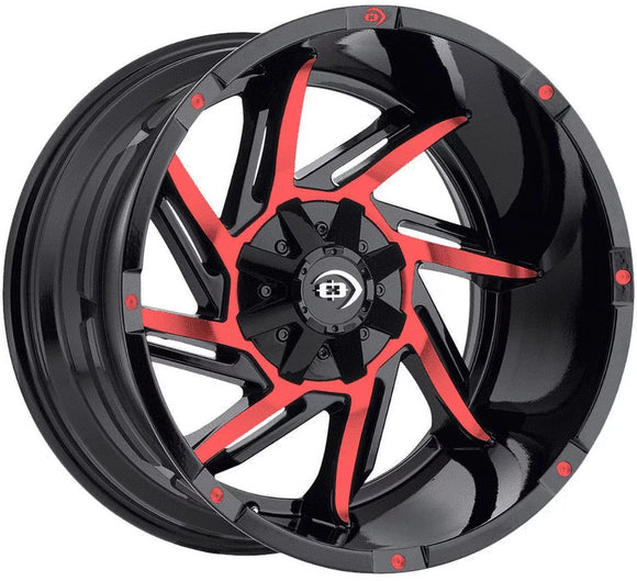20x12 Vision 422 Prowler Gloss Black Machined with Red Tint 5x139.7 ET-51 CB108