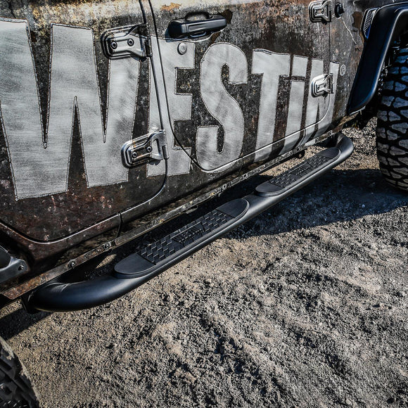 Westin Platinum 4 Oval Nerf Step Bars Powder Coated Black Steel 21-4065