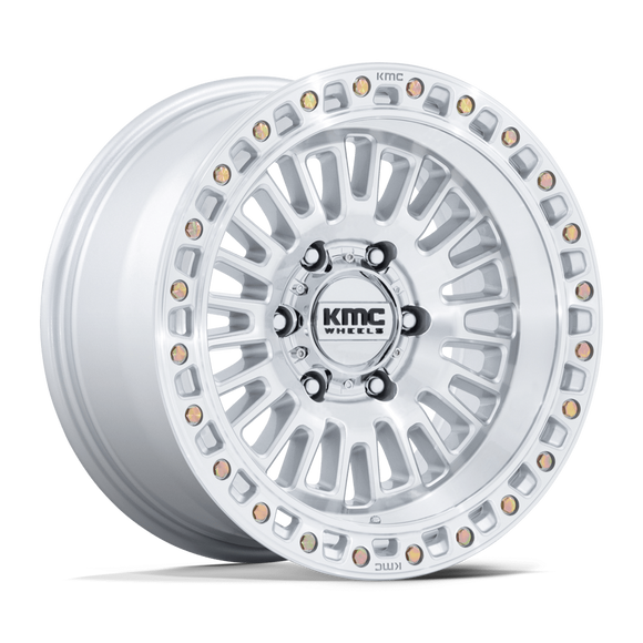 17x8.5 KMC KM554 Aztec Gloss Silver With Machined Face 6x120 ET25 CB66.9 Wheel