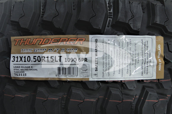 Thunderer R408 Trac Grip 2 Tire 31X10.50R15LT 109Q BSW C 31105015 15