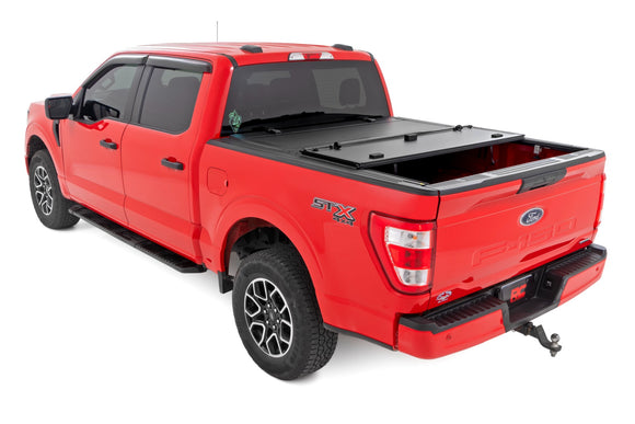 Rough Country Hard Tri-Fold Bed Cover 5'7" Bed For Ford F-150 15-20