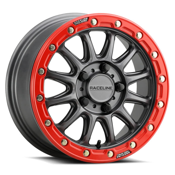 15x7 Raceline A14GR Alpha Satin Gunmetal WithRed Ring 4x156 ET10 Wheel