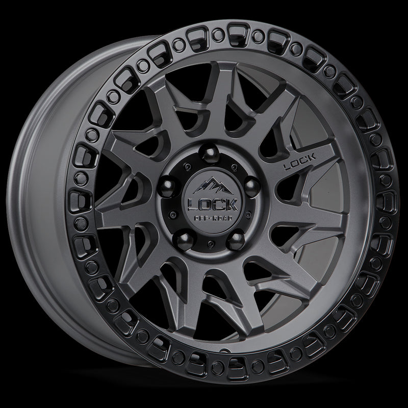 17x9 Lock Off-Road Lunatic Matte Grey Black Ring 5x127 5x5 ET1 Wheel Rim