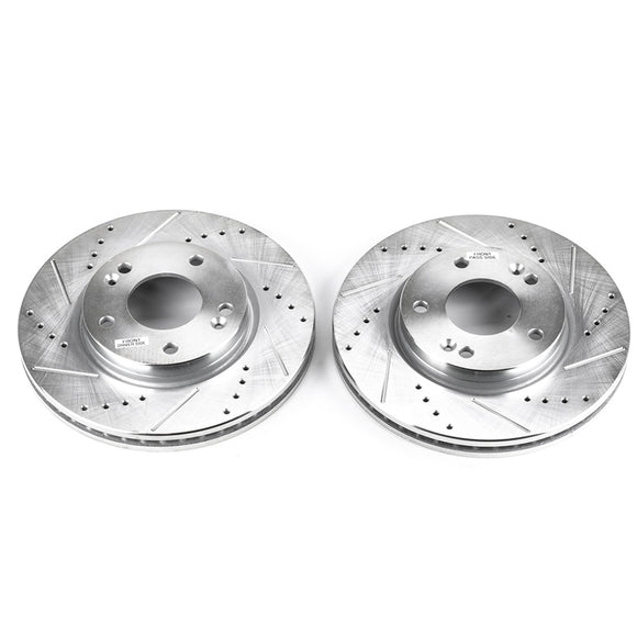 PowerStop Evolution Drilled Slotted Rotors Pair Front For Hyundai Santa Fe